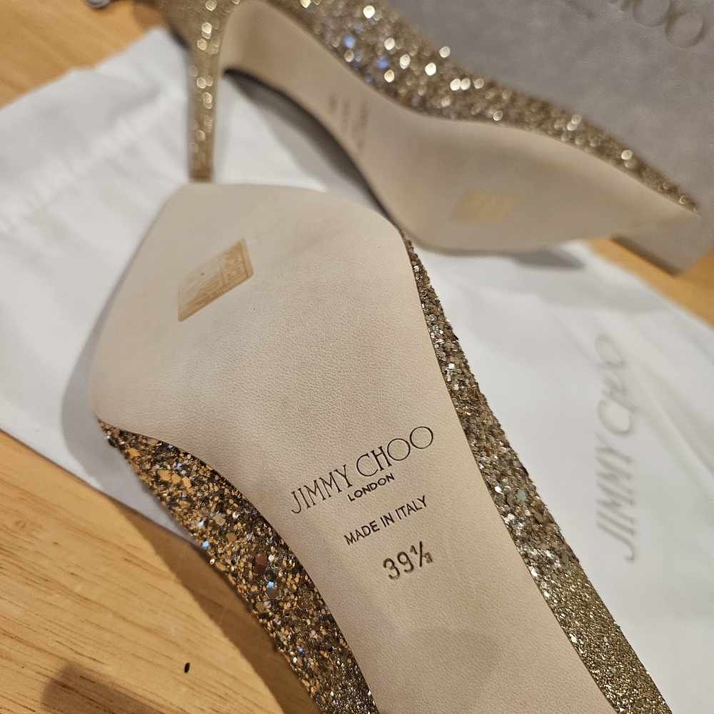 Jimmy Choo Women's Abel Gold Glitter Fabric - Picture 7 of 11
